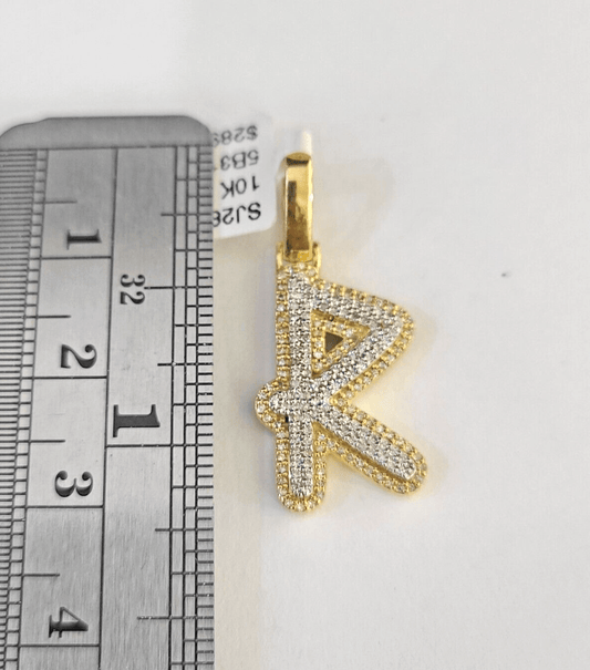10k Yellow Gold Diamond R Charm Pendant Initial Alphabet Letter Real Genuine - GoldenlinQ