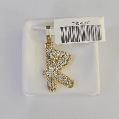 10k Yellow Gold Diamond R Charm Pendant Initial Alphabet Letter Real Genuine - GoldenlinQ