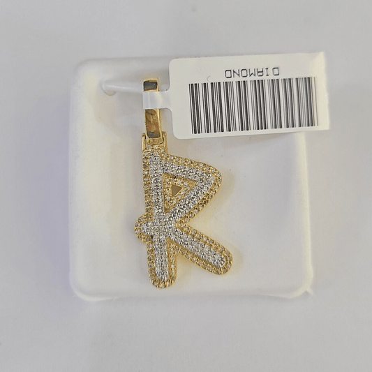 10k Yellow Gold Diamond R Charm Pendant Initial Alphabet Letter Real Genuine - GoldenlinQ