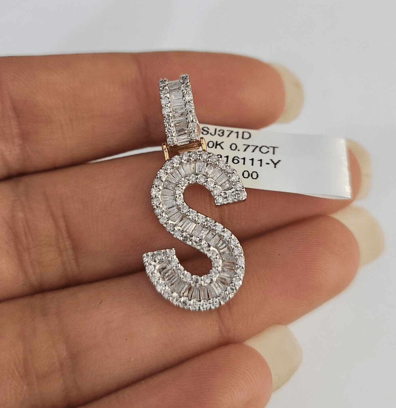10k Yellow Gold Diamond S Charm Pendant Initial Alphabet Letter Real Genuine - GoldenlinQ