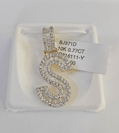 10k Yellow Gold Diamond S Charm Pendant Initial Alphabet Letter Real Genuine - GoldenlinQ