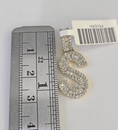 10k Yellow Gold Diamond S Charm Pendant Initial Alphabet Letter Real Genuine - GoldenlinQ