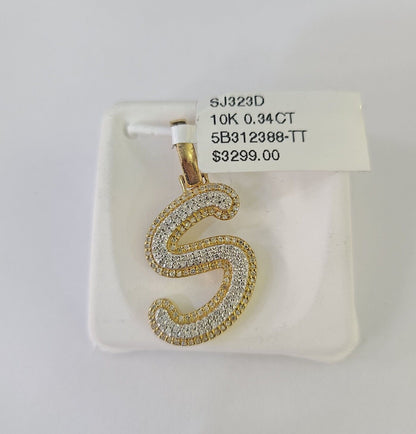 10k Yellow Gold Diamond S Charm Pendant Initial Alphabet Letter Real Genuine - GoldenlinQ