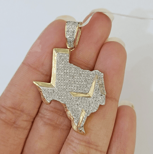 10k Yellow Gold Diamond Texas Map Charm Men Women Pendant Genuine 1.5" Real - Reva Jeweler