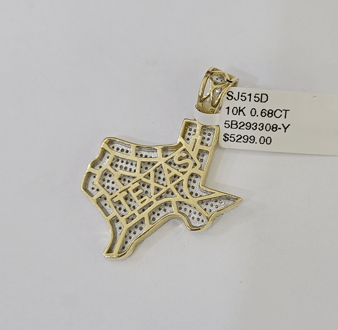10k Yellow Gold Diamond Texas Map Charm Men Women Pendant Genuine 1.5" Real - Reva Jeweler