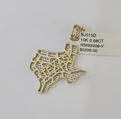10k Yellow Gold Diamond Texas Map Charm Men Women Pendant Genuine 1.5" Real - Reva Jeweler