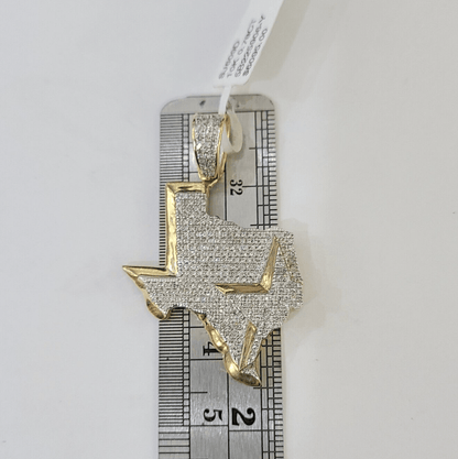 10k Yellow Gold Diamond Texas Map Charm Men Women Pendant Genuine 1.5" Real - Reva Jeweler
