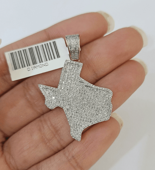 10k Yellow Gold Diamond Texas Map Charm Men Women Pendant Genuine 1.5" Real - Reva Jeweler