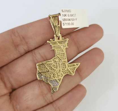 10k Yellow Gold Diamond Texas Map Charm Men Women Pendant Genuine 2" Real - Reva Jeweler