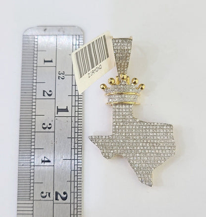 10k Yellow Gold Diamond Texas Map Charm Men Women Pendant Genuine 2" Real - Reva Jeweler