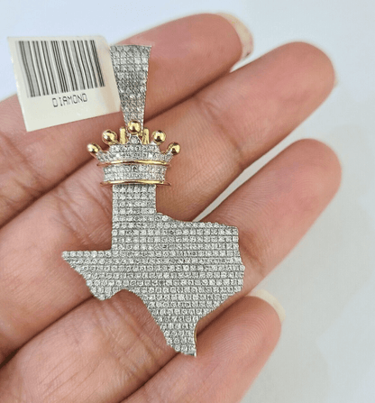 10k Yellow Gold Diamond Texas Map Charm Men Women Pendant Genuine 2" Real - Reva Jeweler