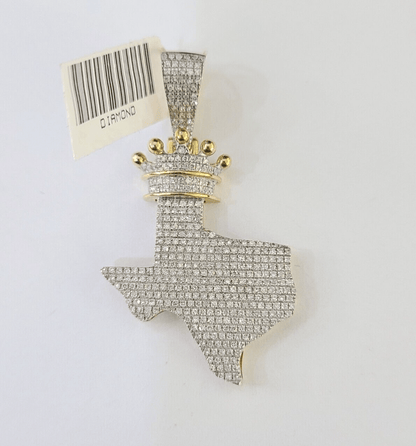 10k Yellow Gold Diamond Texas Map Charm Men Women Pendant Genuine 2" Real - Reva Jeweler