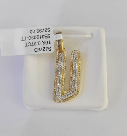 10k Yellow Gold Diamond U Charm Pendant Initial Alphabet Letter Real Genuine - GoldenlinQ