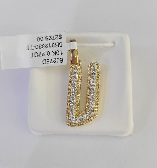 10k Yellow Gold Diamond U Charm Pendant Initial Alphabet Letter Real Genuine - GoldenlinQ