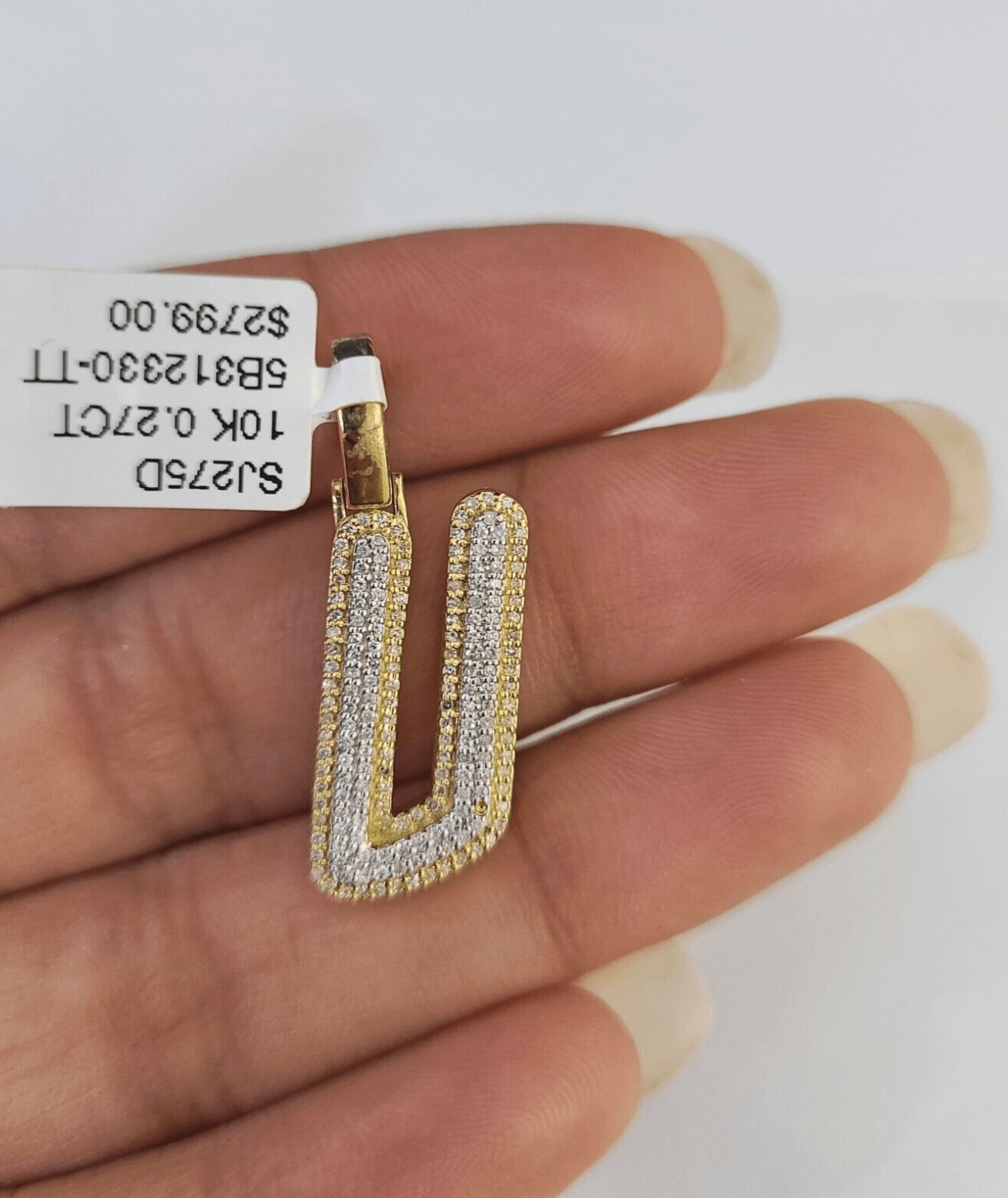 10k Yellow Gold Diamond U Charm Pendant Initial Alphabet Letter Real Genuine - GoldenlinQ