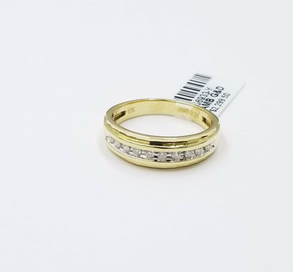 10K Yellow Gold Diamond Wedding Engagement Band Diamond Cut Ring Men - Reva Jeweler