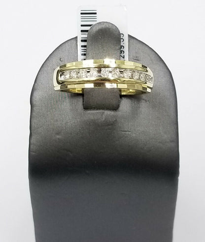 10K Yellow Gold Diamond Wedding Engagement Band Diamond Cut Ring Men - Reva Jeweler