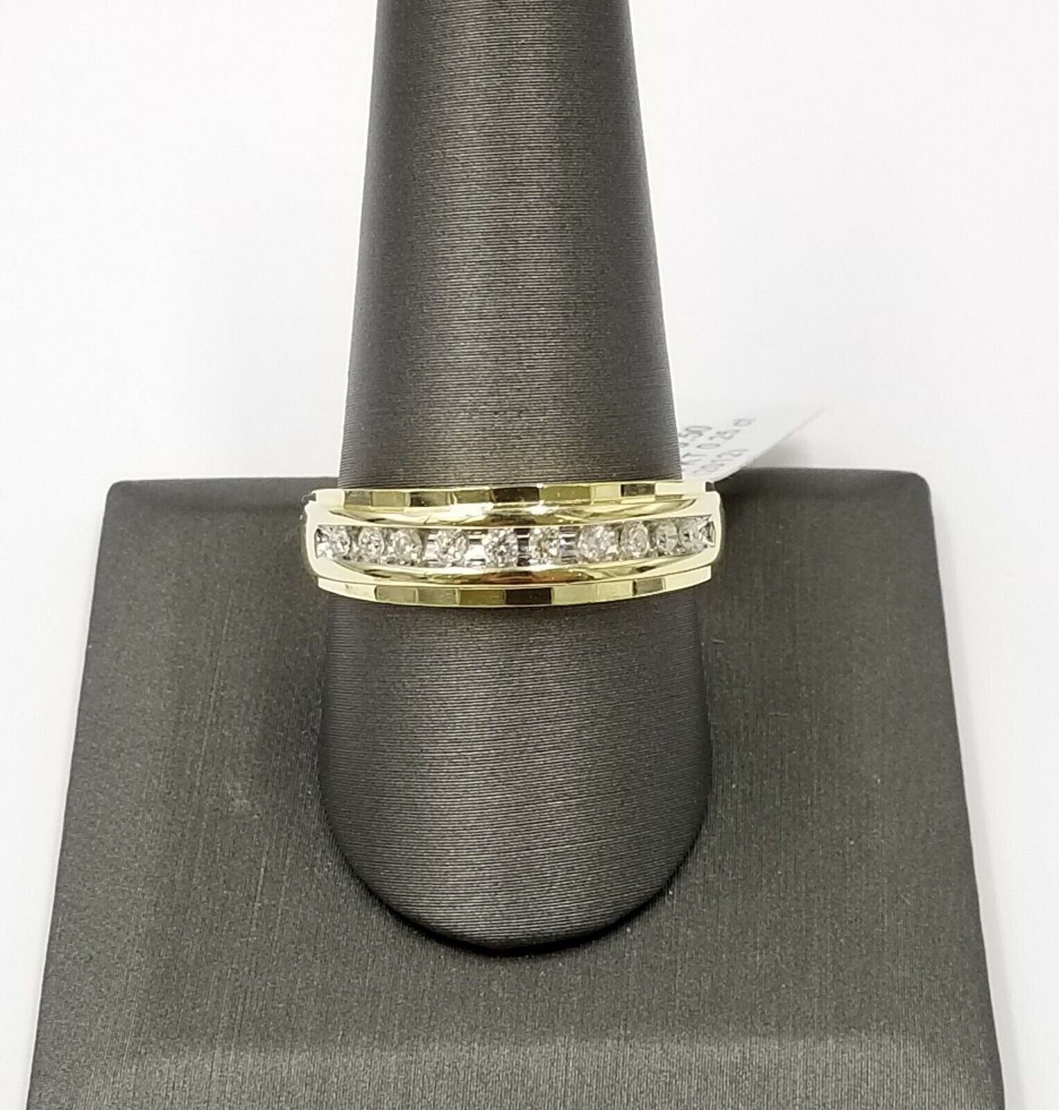 10K Yellow Gold Diamond Wedding Engagement Band Diamond Cut Ring Men - Reva Jeweler