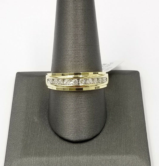 10K Yellow Gold Diamond Wedding Engagement Band Diamond Cut Ring Men - Reva Jeweler