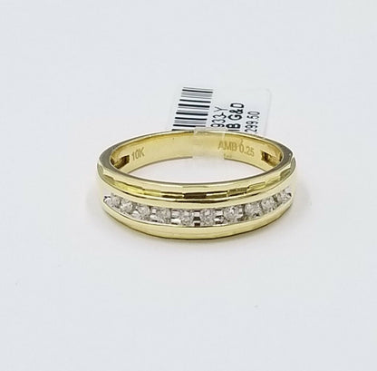 10K Yellow Gold Diamond Wedding Engagement Band Diamond Cut Ring Men - Reva Jeweler