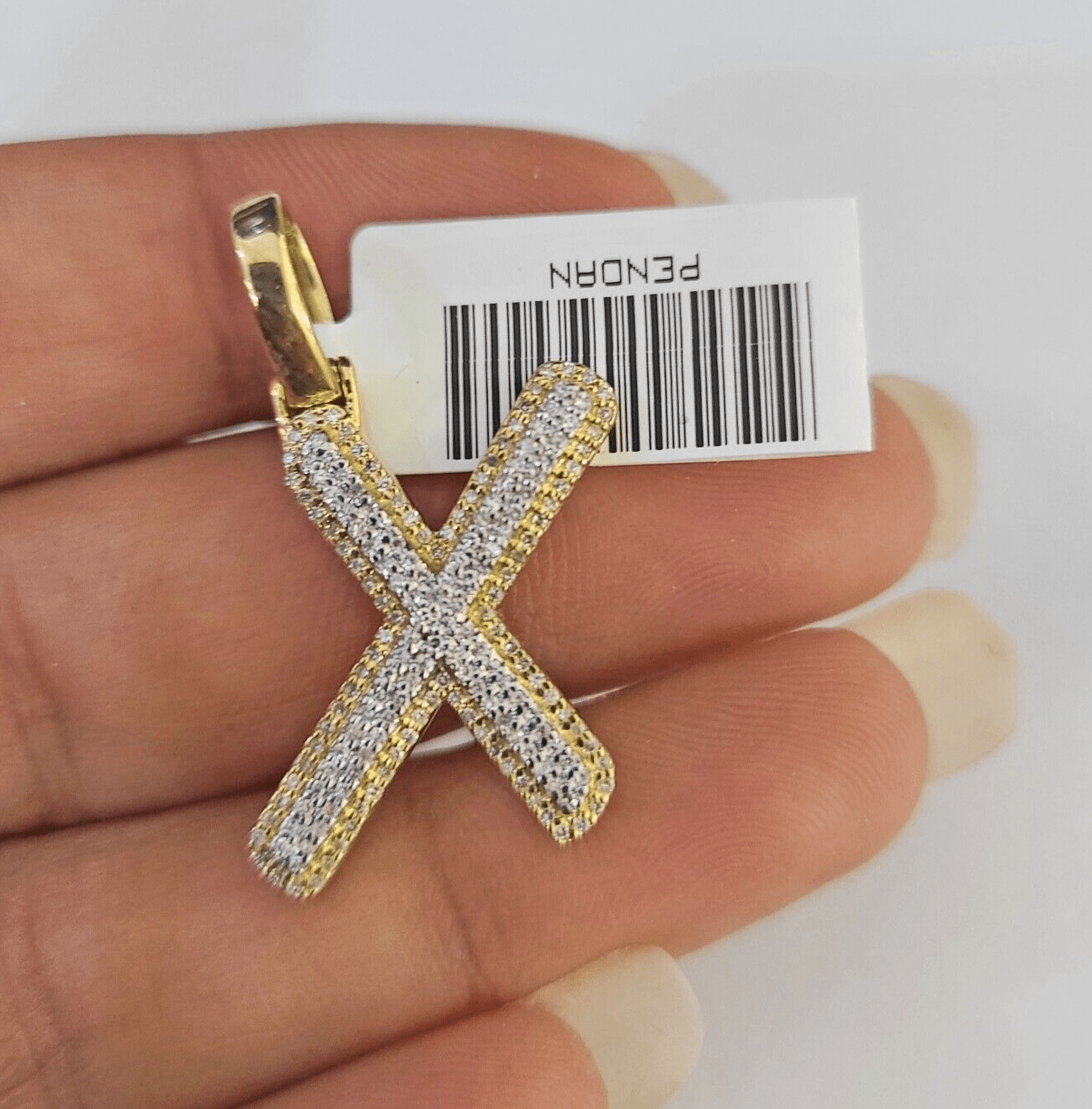 10k Yellow Gold Diamond X Charm Pendant Initial Alphabet Letter Real Genuine - GoldenlinQ