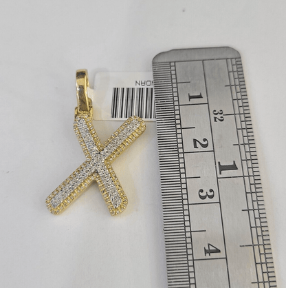 10k Yellow Gold Diamond X Charm Pendant Initial Alphabet Letter Real Genuine - GoldenlinQ