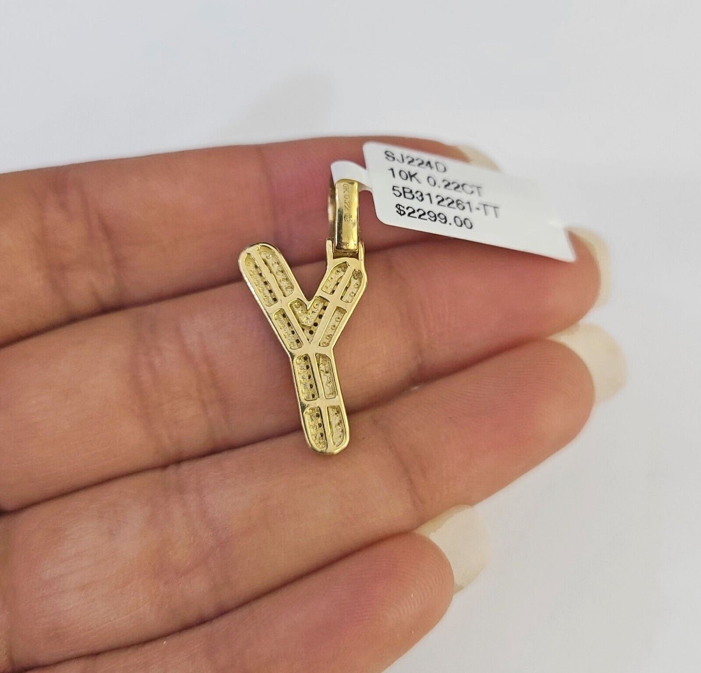 10k Yellow Gold Diamond Y Charm Pendant Initial Alphabet Letter Real Genuine - GoldenlinQ