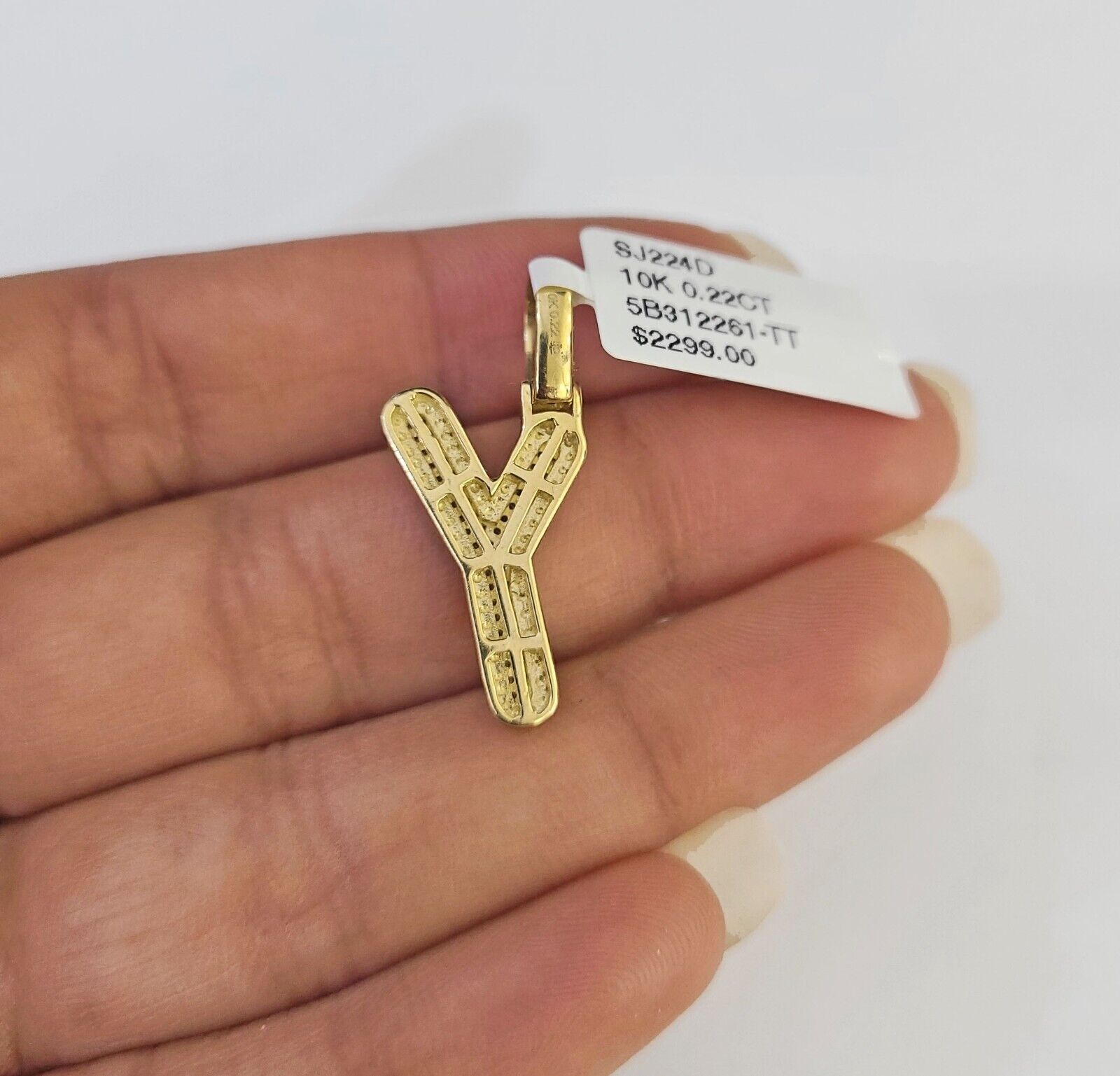 10k Yellow Gold Diamond Y Charm Pendant Initial Alphabet Letter Real Genuine - GoldenlinQ