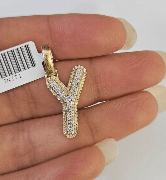 10k Yellow Gold Diamond Y Charm Pendant Initial Alphabet Letter Real Genuine - GoldenlinQ