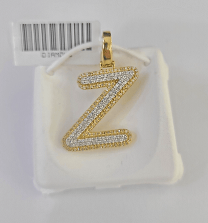 10k Yellow Gold Diamond Z Charm Pendant Initial Alphabet Letter Real Genuine - GoldenlinQ