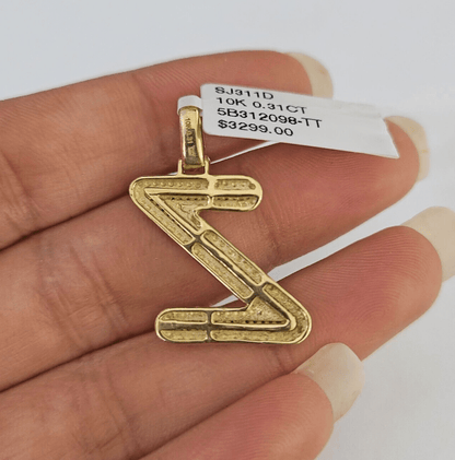 10k Yellow Gold Diamond Z Charm Pendant Initial Alphabet Letter Real Genuine - GoldenlinQ