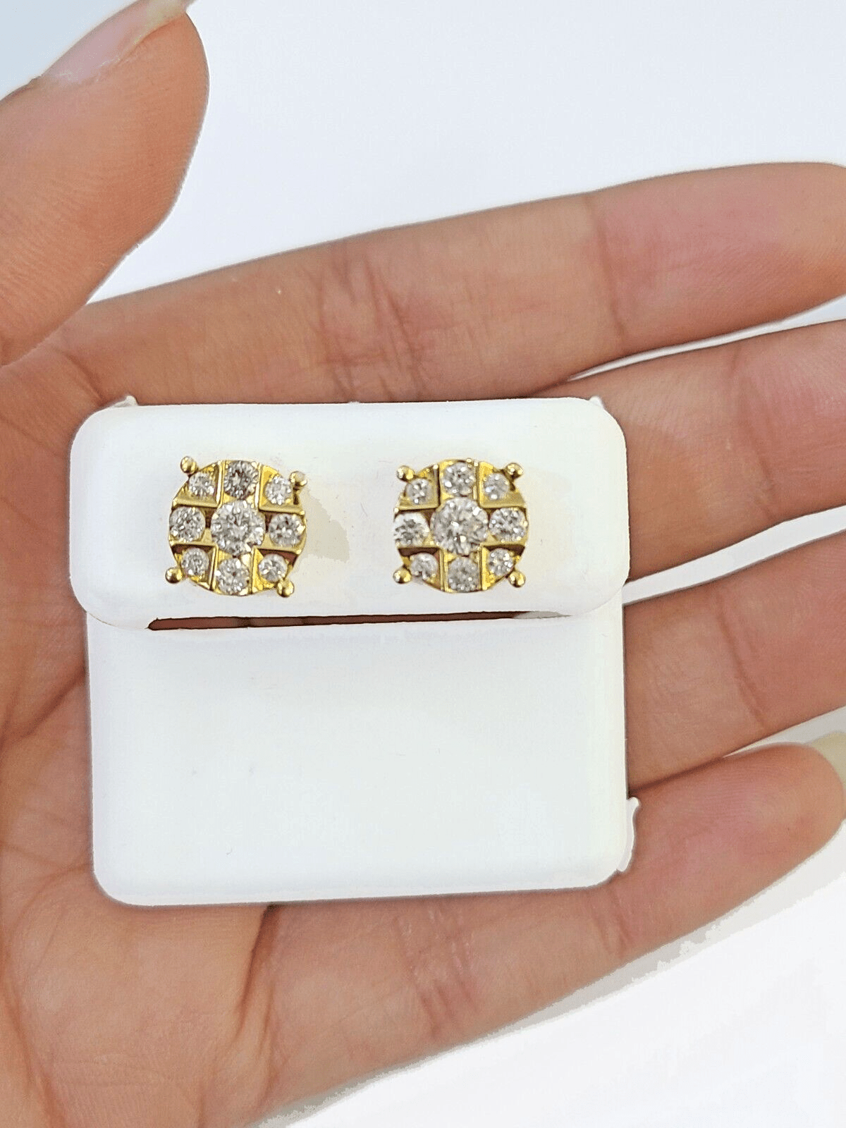 10k Yellow gold Earring with Real 0.99CT diamond screw - bag ,Women studs - Reva Jeweler
