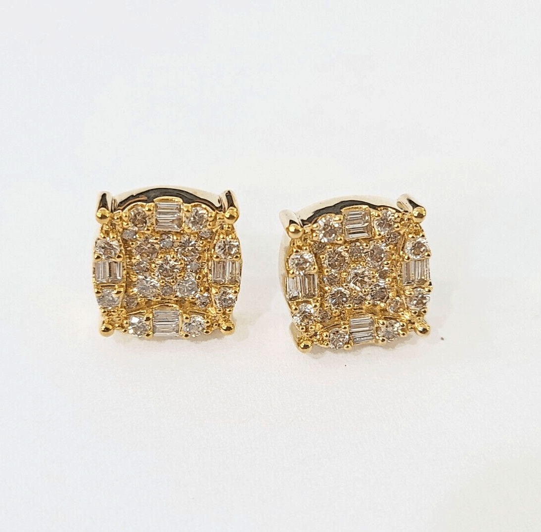 10k Yellow gold Flower Earrings Real Diamond screw - back Women Men studs - Reva Jeweler