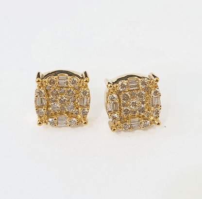 10k Yellow gold Flower Earrings Real Diamond screw - back Women Men studs - Reva Jeweler