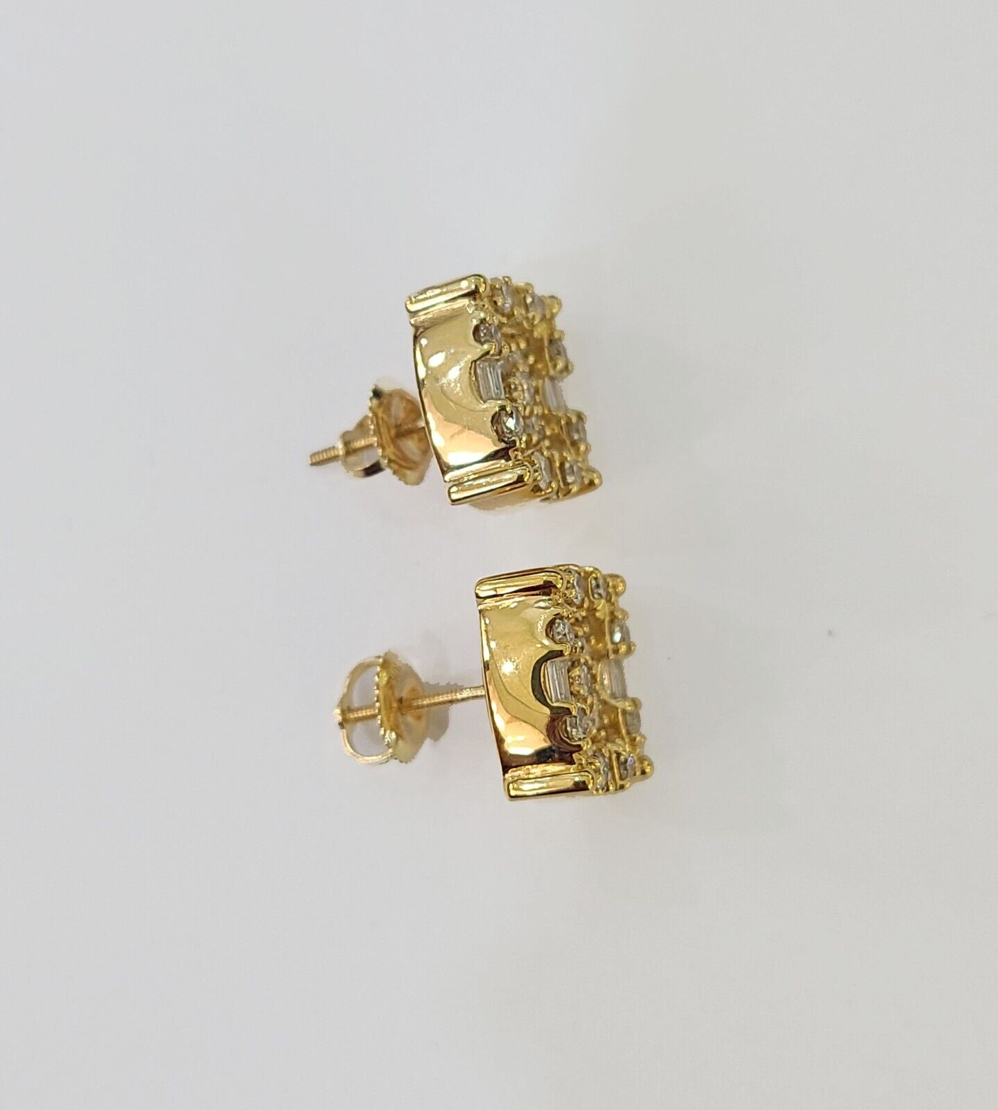 10k Yellow gold Flower Earrings Real Diamond screw - back Women Men studs - Reva Jeweler