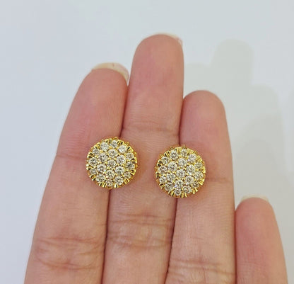 10k Yellow gold Flower Earrings Real Diamond screw - back Women Men studs - Reva Jeweler