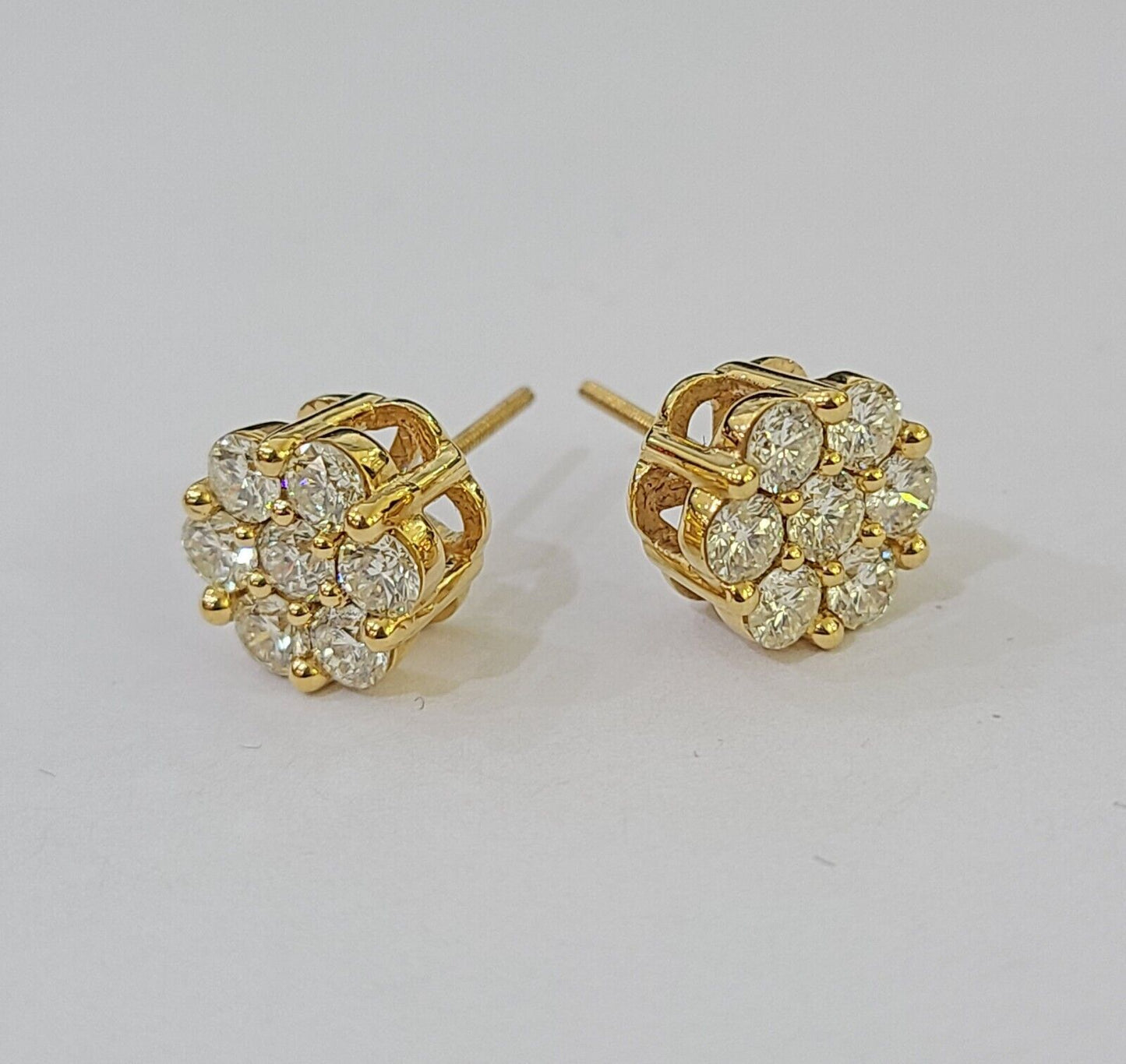10k Yellow gold Flower Earrings Real Diamond screw - back Women Men studs - Reva Jeweler