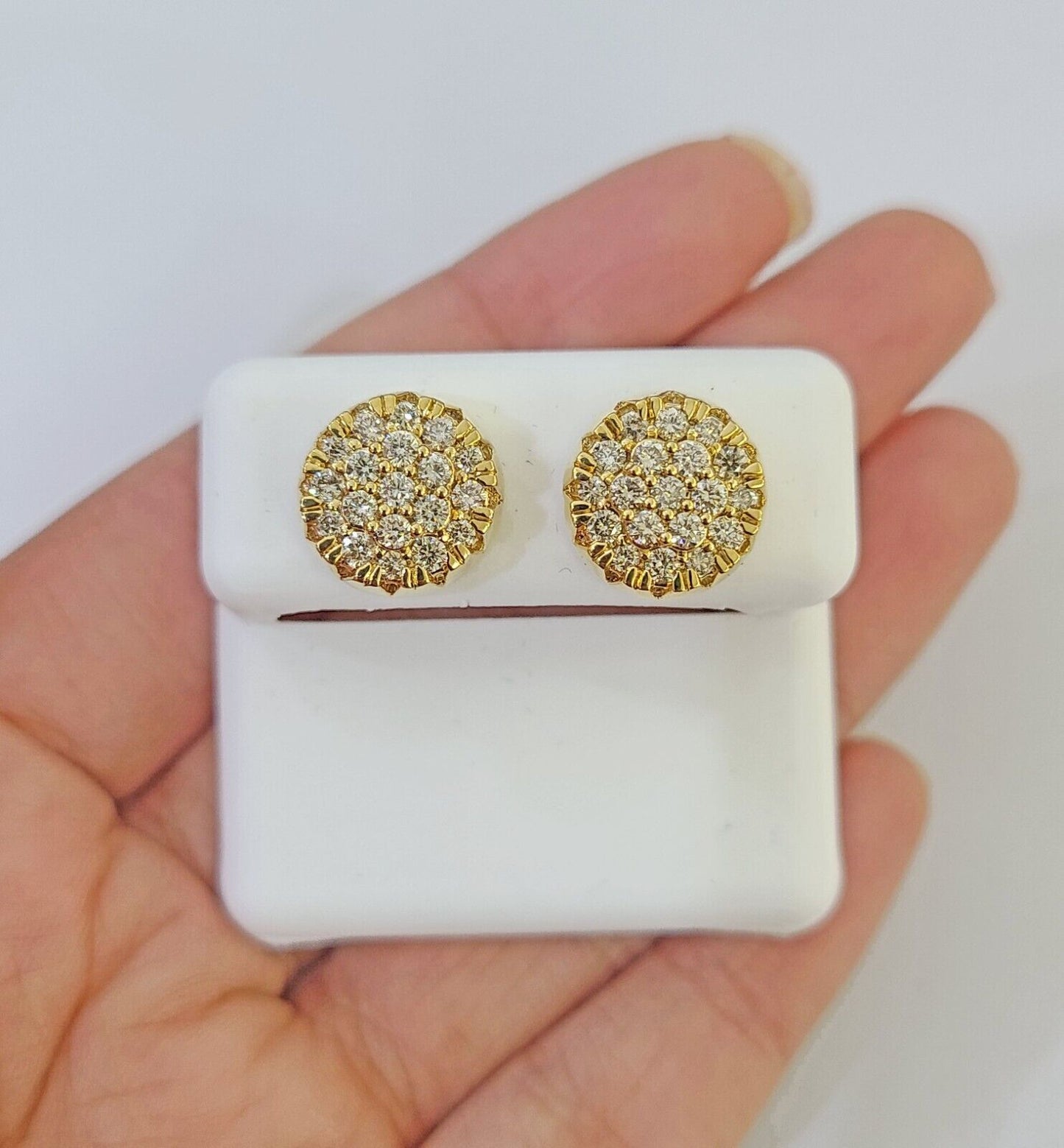 10k Yellow gold Flower Earrings Real Diamond screw - back Women Men studs - Reva Jeweler