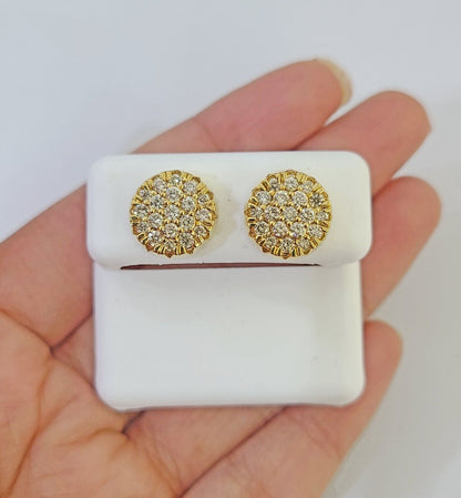 10k Yellow gold Flower Earrings Real Diamond screw - back Women Men studs - Reva Jeweler