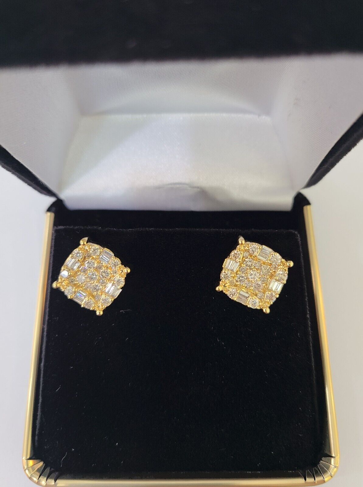10k Yellow gold Flower Earrings Real Diamond screw - back Women Men studs - Reva Jeweler