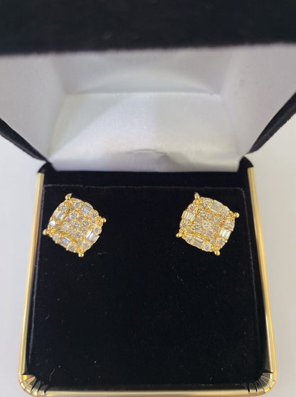 10k Yellow gold Flower Earrings Real Diamond screw - back Women Men studs - Reva Jeweler