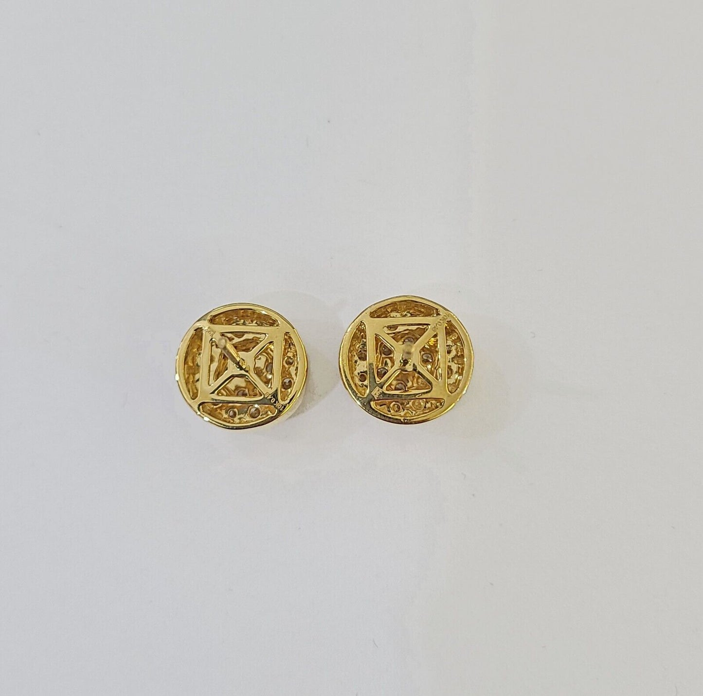 10k Yellow gold Flower Earrings Real Diamond screw - back Women Men studs - Reva Jeweler