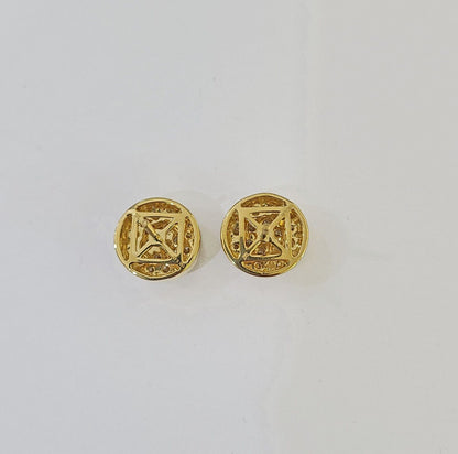 10k Yellow gold Flower Earrings Real Diamond screw - back Women Men studs - Reva Jeweler