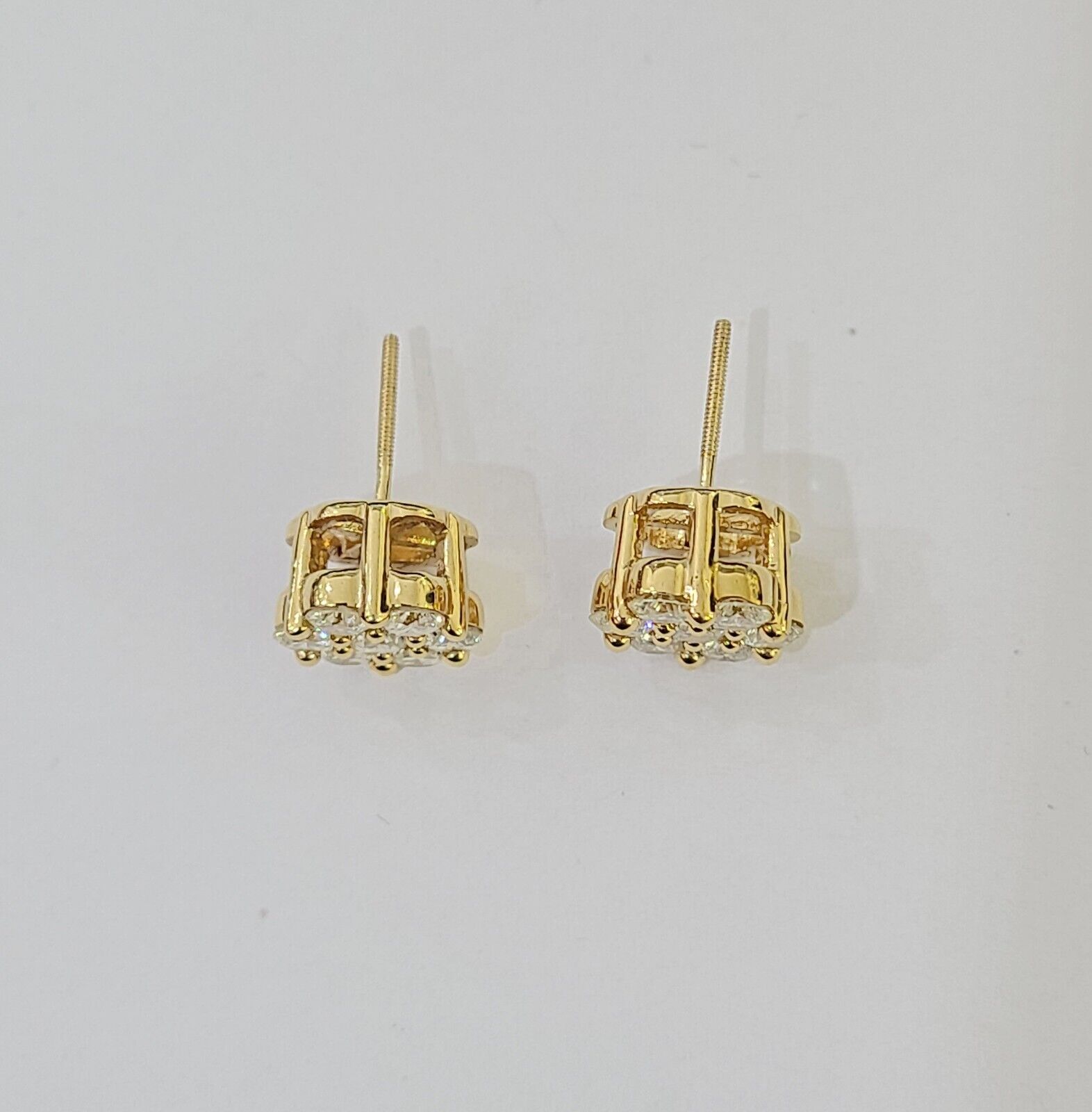 10k Yellow gold Flower Earrings Real Diamond screw - back Women Men studs - Reva Jeweler