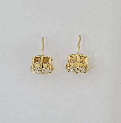 10k Yellow gold Flower Earrings Real Diamond screw - back Women Men studs - Reva Jeweler