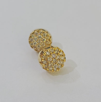10k Yellow gold Flower Earrings Real Diamond screw - back Women Men studs - Reva Jeweler
