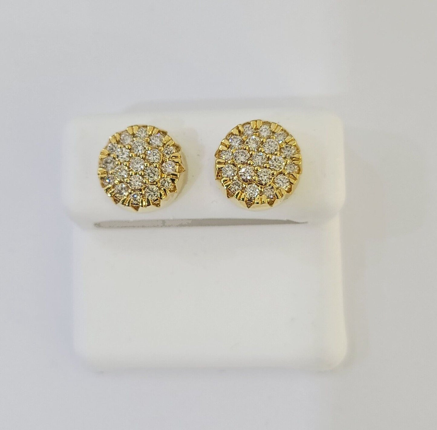 10k Yellow gold Flower Earrings Real Diamond screw - back Women Men studs - Reva Jeweler