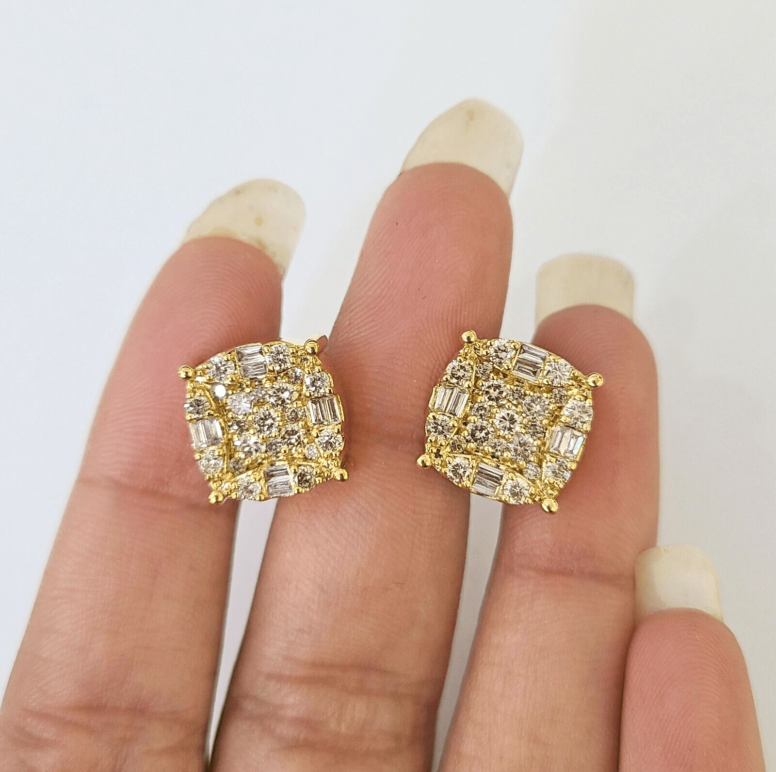 10k Yellow gold Flower Earrings Real Diamond screw - back Women Men studs - Reva Jeweler