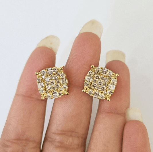 10k Yellow gold Flower Earrings Real Diamond screw - back Women Men studs - Reva Jeweler