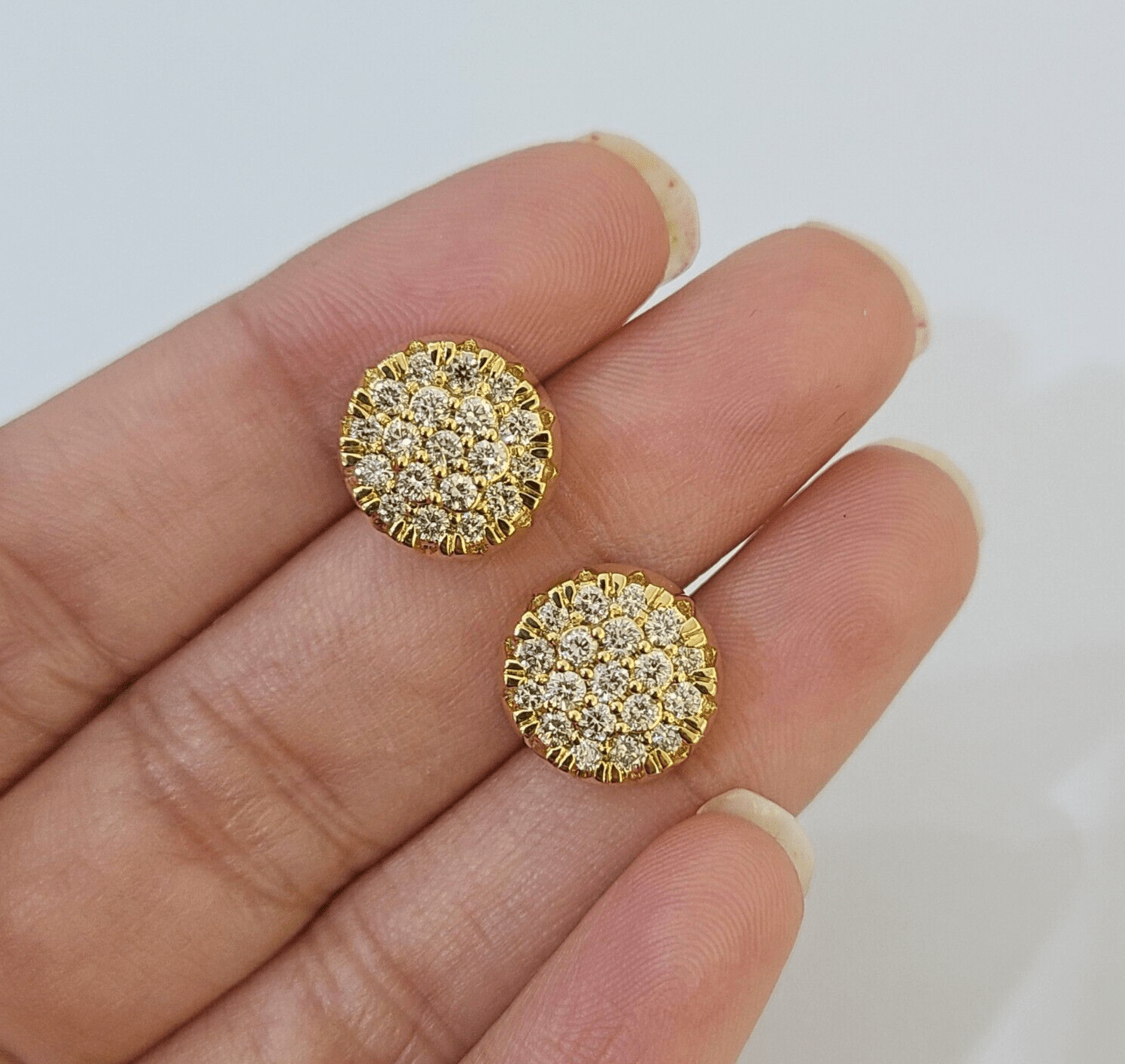 10k Yellow gold Flower Earrings Real Diamond screw - back Women Men studs - Reva Jeweler